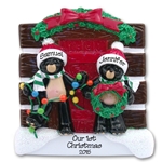 Black Bear Couple at Log Cabin Personalized Christmas Ornament - RESIN