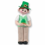 St. Patty's Day Irish Boy Polymer Clay Ornament-in Gift Box - Brunette