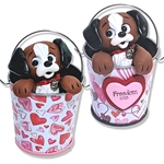 Brown Puppy Dog in Valentine Bucket Handmade Figurine