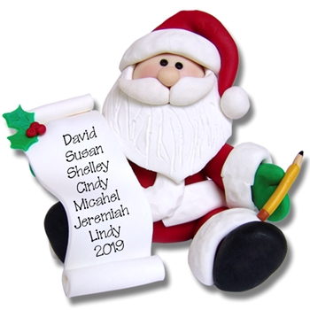 Santa w/List Handmade Personalized Christmas Ornament