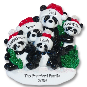 Panda Bear Family of 5<br>RESIN Personalized Family Ornament