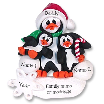 Petey & Polly Penguin Single Parent/Grandparent Ornament-2 Kids - Limited Edition