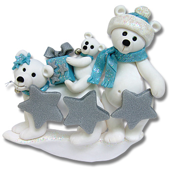Polar Bear Family of 3 Personalized Christmas Ornament