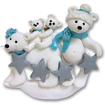 Polar Bear Family of 4 Personalized Christmas Ornament
