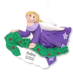 Purple Angel w/Blonde Hair & Garland Personalized Ornament - Limited Edition
