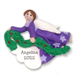 Purple Angel w/Brown Hair & Garland Personalized Ornament - Limited Edition