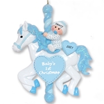 Baby Boy on Carousel Horse Personalized 1st Christmas Ornament - RESIN