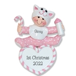 Baby Girl on Heart w/Kitty Hat Personalized 1st Christmas Ornament - RESIN