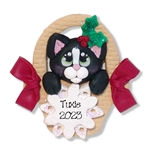 Tuxedo Kitty Cat in Basket Personalized Pet Ornament