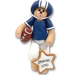 Blue Football Belly Bear<br>Personalized Ornament