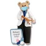 Covid-19 Pharmacist Belly Bear w/Face Mask Personalized Pandemic Ornament