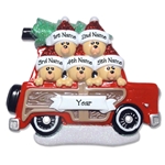 Belly Bear Family of 5<br>in Woody Wagon<br>RESIN Family Ornament