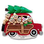 Belly Bear Family of 6 in Woody Wagon Personalized Family Ornament