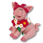 Handmade Polymer Clay Pig with Bandana and Flowers