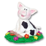 Handmade Polymer Clay Pig with Flowers