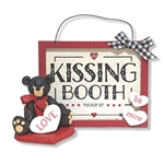 Handmade Polymer Clay Black Bear with Kissing Booth Sign Valentine Decoration - All One Piece