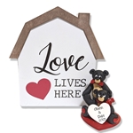 Love Lives Here Plaque with Black Bear Couple Handmade Polymer Clay Personalized Christmas Ornament - 2 Piece Set