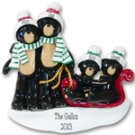Black Bear Family of 4 on Sled RESIN Family Ornament
