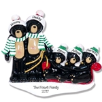 RESIN Black Bear Family of 5 on Sled Personalized Family Ornament