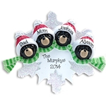 Black Bear Family of 4 on Snowflake Personalized Ornament - RESIN
