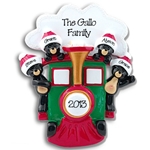 Black Bears in Train<br>Personalized Family Ornament of 4