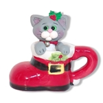 Gray Kitty Cat in Ceramic Boot Cup