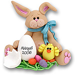 Tan Belly Bunny w/Chick & Egg Easter Figurine