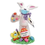 White Artist Easter Bunny with Face Mask Personalized Easter Figurine