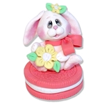 White Baby Bunny on Peach Cookie Handmade Polymer Clay Easter Decor
