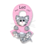 Breast CANCER-PINK RIBBON Survivor / Memorial Gray Tabby Kitty Cat - Polymer Clay Personalized Christmas Ornament