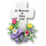 White Cross w/Tulips and Flowers Personalized Easter Ornament