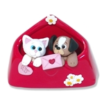 Kitty Cat & Puppy Dog in Ceramic Envelpe Handmade Polymer Clay Valentine Decor