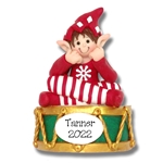 Elf Sitting on Drum Personalized Christmas Ornament