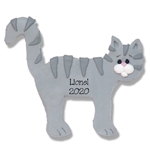 Gray Tabby Flat Cat w/White Muzzle Personalized Cat Ornament - Limited Edition