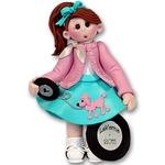50's Girl in Poodle Skirt Handmade Polymer Clay Personalized Christmas Ornament- BRUNETTE