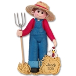 Farmer Boy with Chicken Personalized Christmas Ornament