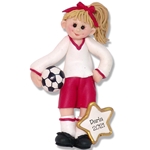 Giggle Gang Girl Soccer Player Handmade Polymer Clay Ornament (Blonde) - Limit Edition
