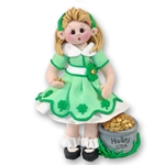 St. Patty's Day Irish Girl Handmade Polymer Clay Personalized Ornament-in Gift Box - Blonde