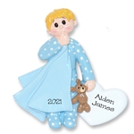 Blonde Little Boy Toddler w/Blanket and Blue Pajamas -  Personalized Ornament  - RESIN