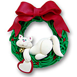 Cat in Wreath  Laying  Handmade Personalized Christmas Ornament