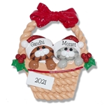 2 Kitty Cats in Basket Personalized Pet Christmas Ornament - RESIN