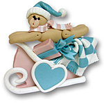 Bear in Pink Sled<br>Personalized<br>Baby Ornament