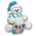 Sitting Snowman w/Stocking-Pastel Personalized Baby Ornament