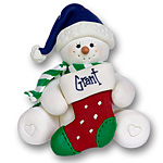Sitting Snowman w/Stocking Personalized  Christmas Ornament