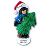 RESIN<br>Black Bear w/Tree<br>Personalized Christmas Ornament