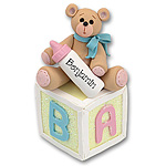 Bear on Block Personalized Baby Ornament in Custom Gift Box