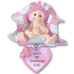 RESIN<br>Baby in Pink Blanket<br>Personalized<br>Baby Ornament