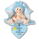 RESIN<br>Baby in Blue Blanket<br>Personalized<br>Baby Ornament