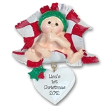 Baby in Red Blanket Personalized Baby Ornament - RESIN