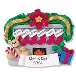 Fireplace w/Bear & 6 Stockings Personalized Family Ornament